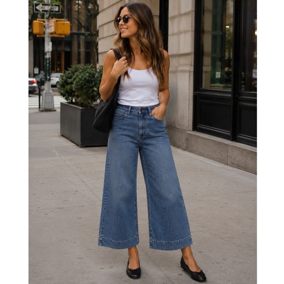 Madewell Denim - Madewell Emmett Wide Leg Crop Jeans High Rise 26 Medium Wash Denim Size 26 Retro